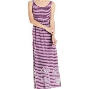 PRANA Purple Gray Striped Maxi Dress Tie Dye Vacation Athleisure Size Small